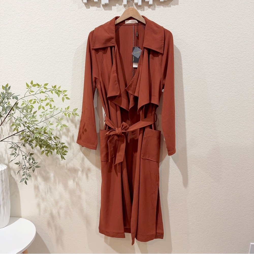 J.ING Jing Brick Red Lightweight Wrap Coat with Tie Size M / L NWT - Picture 2 of 9